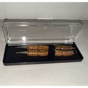 Handmade Bocote Wood Pen & Mechanical Pencil Set Gold Trim Fits Cross Refill